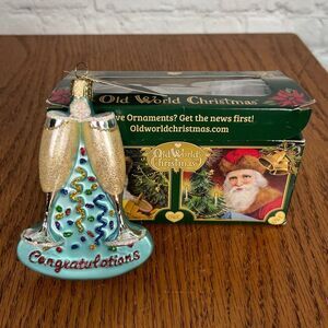 Old World Christmas “Congratulations” Champagne Glasses & confetti Ornament NWT